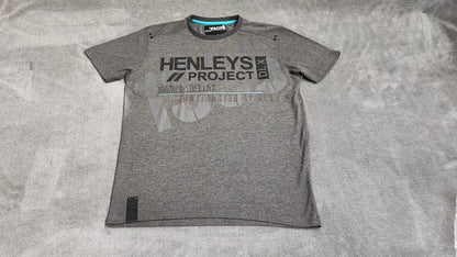 Vintage Henleys DLX Project Graphic T-Shirt Grey Retro Y2K Men's Size Medium M