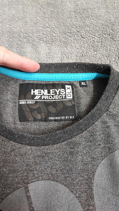 Vintage Henleys DLX Project Graphic T-Shirt Grey Retro Y2K Men's Size Medium M
