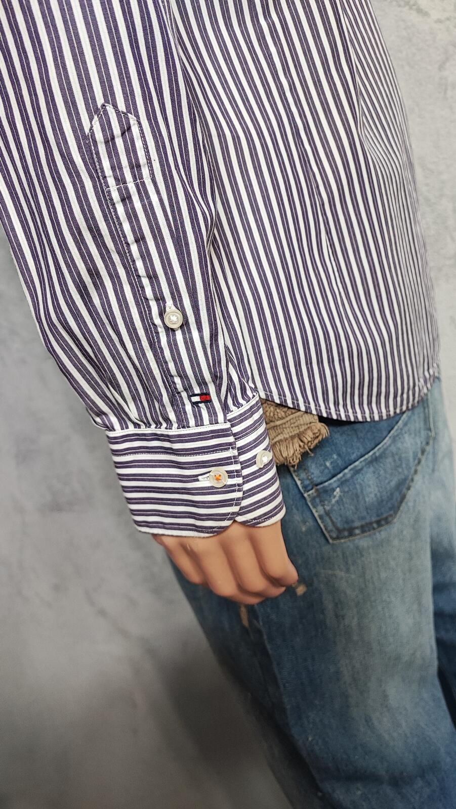 Vintage Tommy Hilfiger Striped Long Sleeve Shirt Purple Men's Size Medium M