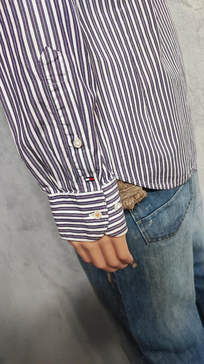 Vintage Tommy Hilfiger Striped Long Sleeve Shirt Purple Men's Size Medium M