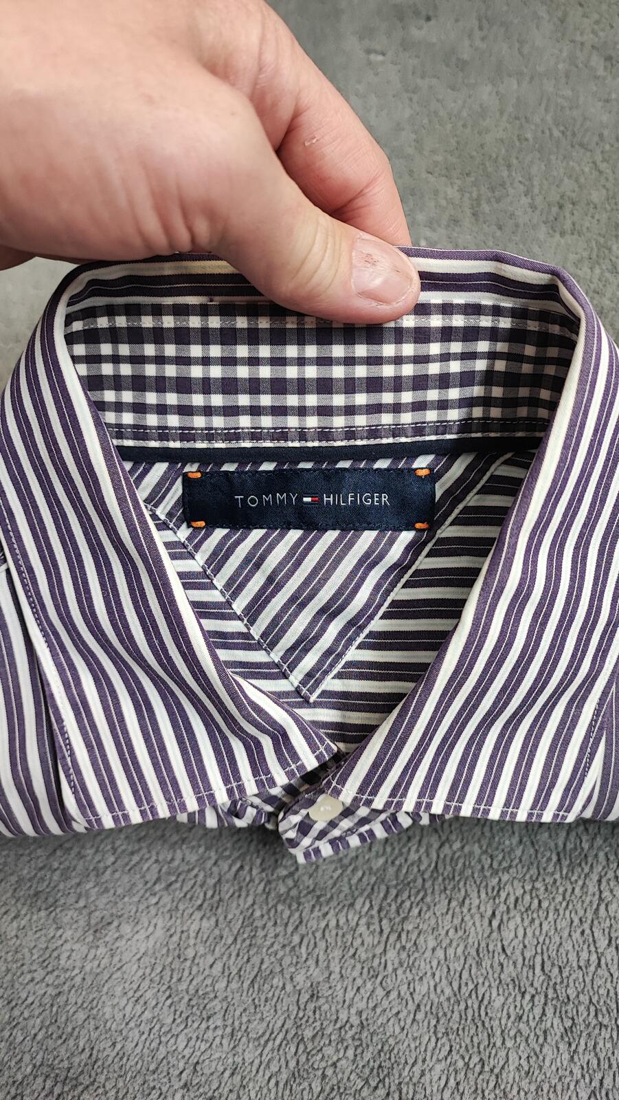 Vintage Tommy Hilfiger Striped Long Sleeve Shirt Purple Men's Size Medium M