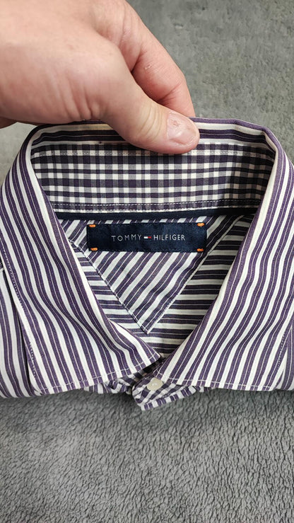 Vintage Tommy Hilfiger Striped Long Sleeve Shirt Purple Men's Size Medium M