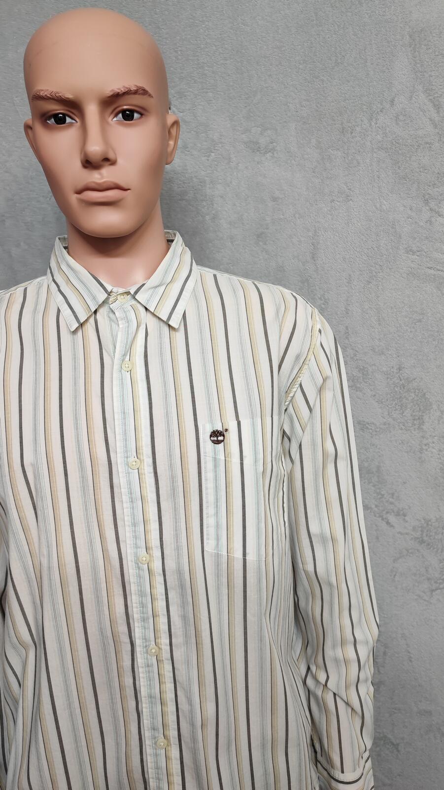 Vintage Timberland Striped Long Sleeve Shirt Cream Tan Men's Size XXL