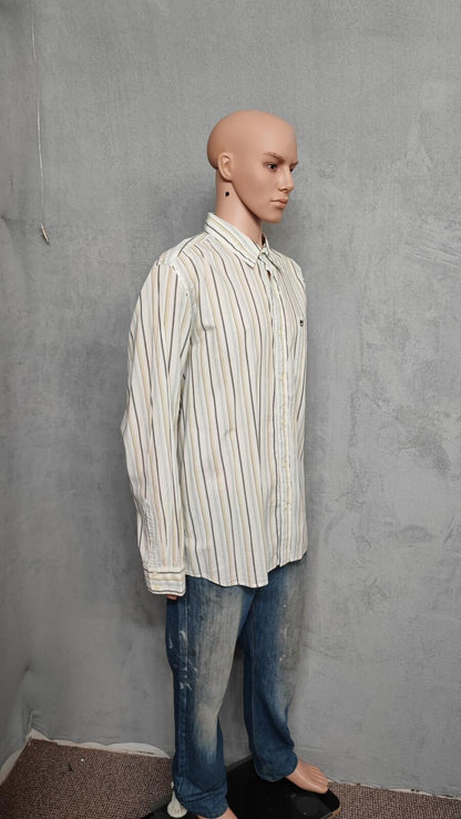 Vintage Timberland Striped Long Sleeve Shirt Cream Tan Men's Size XXL