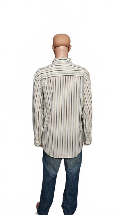 Vintage Timberland Striped Long Sleeve Shirt Cream Tan Men's Size XXL