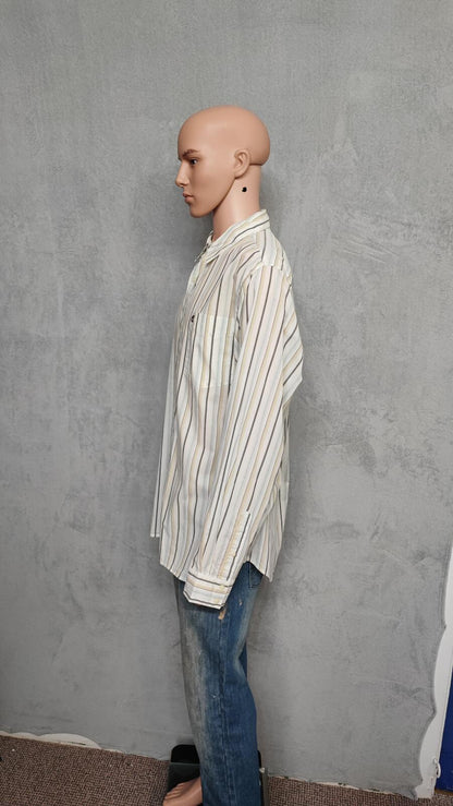 Vintage Timberland Striped Long Sleeve Shirt Cream Tan Men's Size XXL