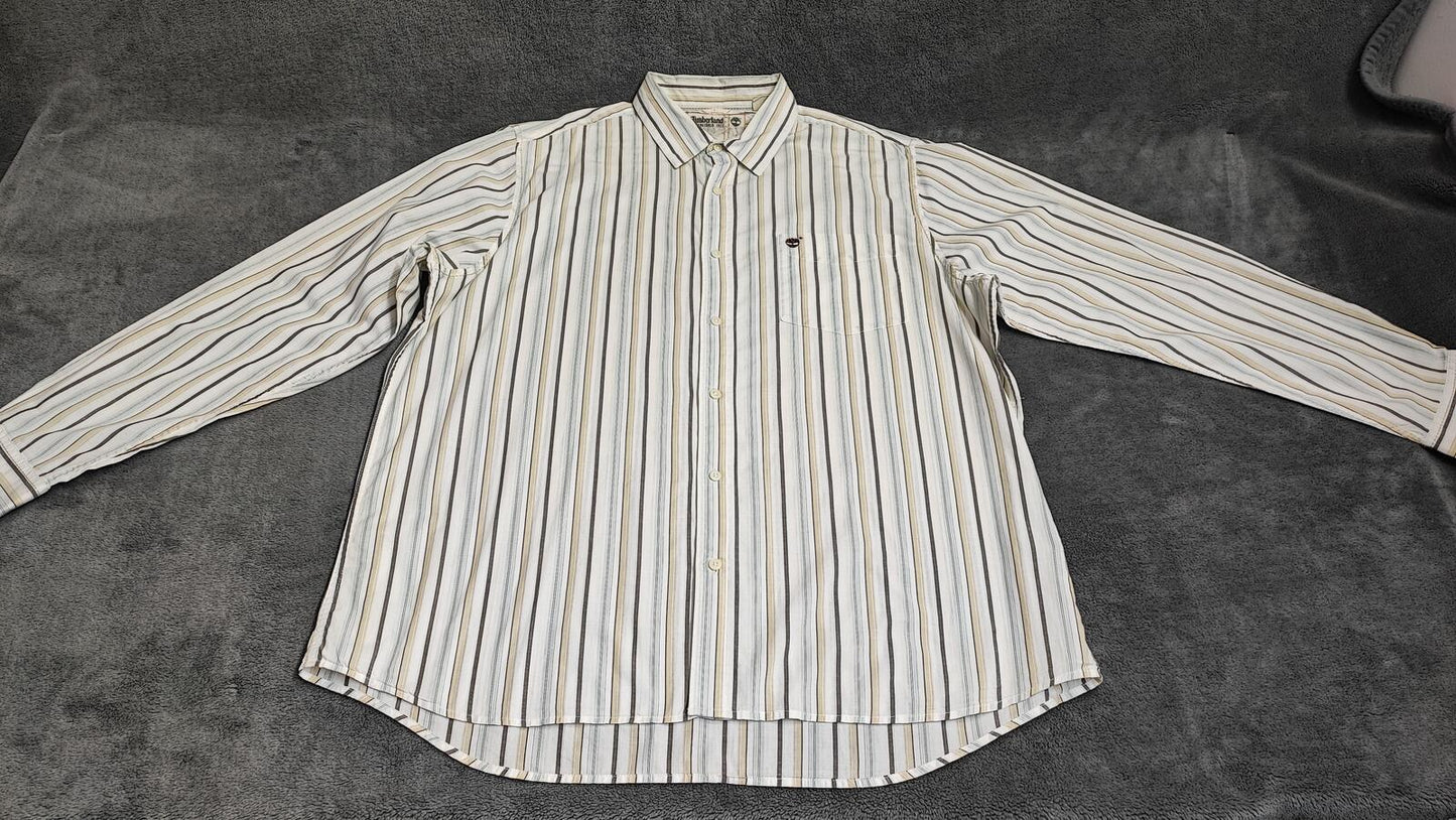 Vintage Timberland Striped Long Sleeve Shirt Cream Tan Men's Size XXL