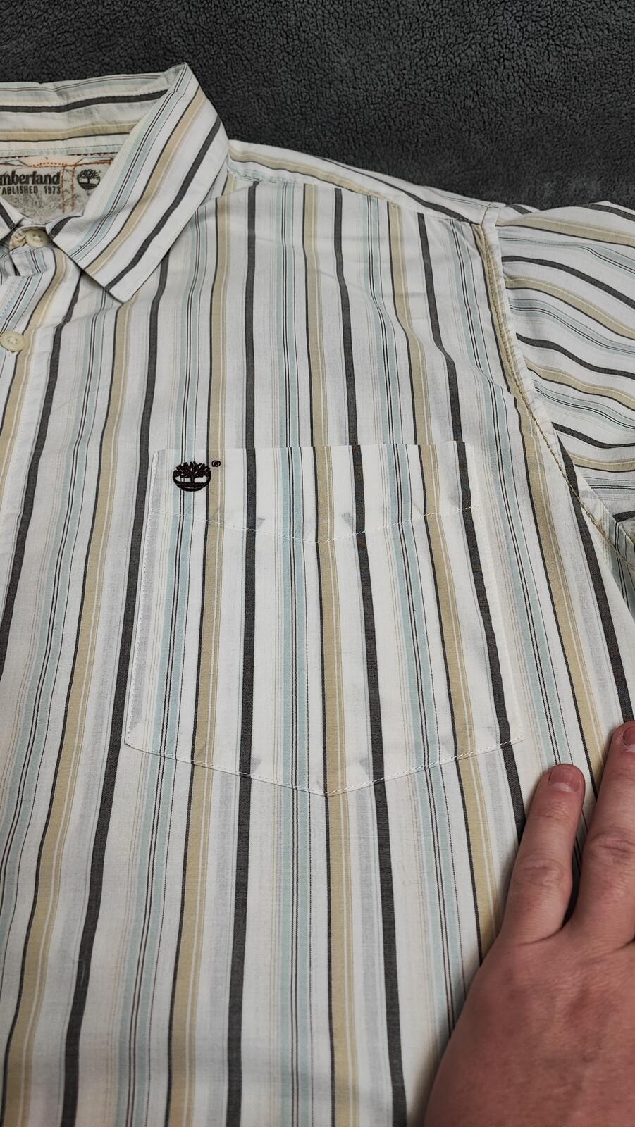 Vintage Timberland Striped Long Sleeve Shirt Cream Tan Men's Size XXL