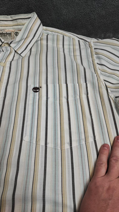 Vintage Timberland Striped Long Sleeve Shirt Cream Tan Men's Size XXL