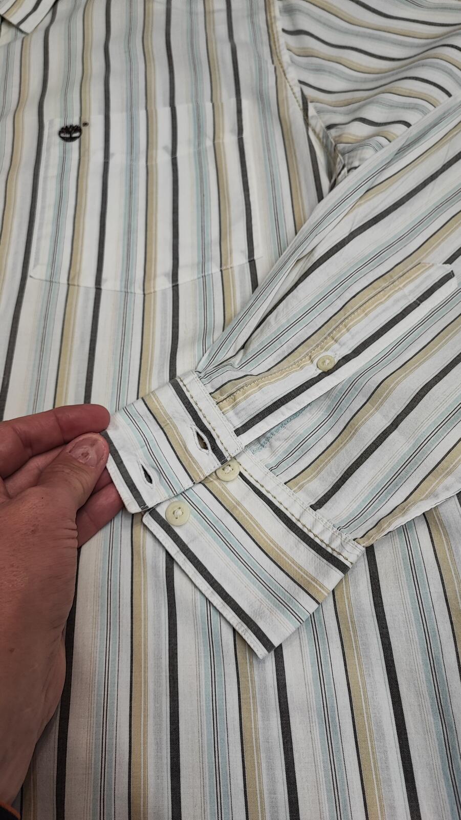 Vintage Timberland Striped Long Sleeve Shirt Cream Tan Men's Size XXL