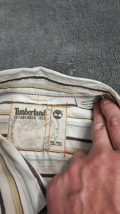 Vintage Timberland Striped Long Sleeve Shirt Cream Tan Men's Size XXL