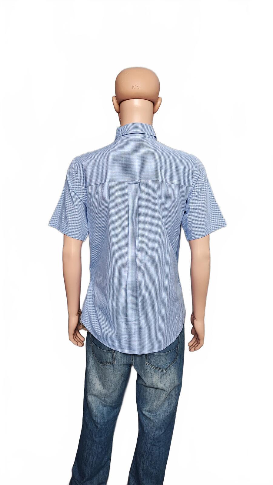 Vintage Chaps Checked Short Sleeve Shirt Large Blue White 90s Retro Casual Dad