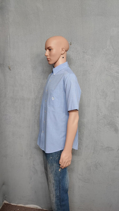 Vintage Chaps Checked Short Sleeve Shirt Large Blue White 90s Retro Casual Dad