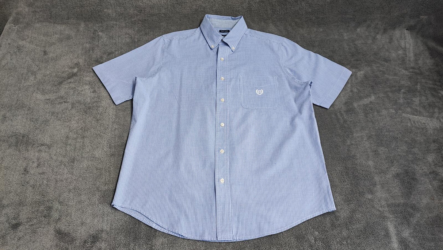 Vintage Chaps Checked Short Sleeve Shirt Large Blue White 90s Retro Casual Dad