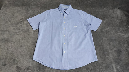 Vintage Chaps Checked Short Sleeve Shirt Large Blue White 90s Retro Casual Dad