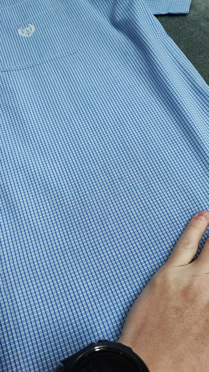 Vintage Chaps Checked Short Sleeve Shirt Large Blue White 90s Retro Casual Dad