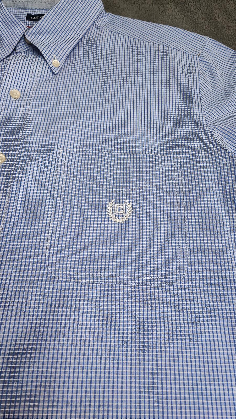Vintage Chaps Checked Short Sleeve Shirt Large Blue White 90s Retro Casual Dad