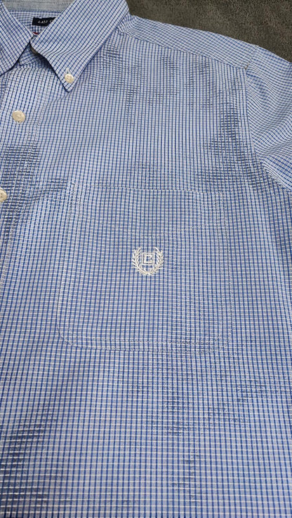 Vintage Chaps Checked Short Sleeve Shirt Large Blue White 90s Retro Casual Dad
