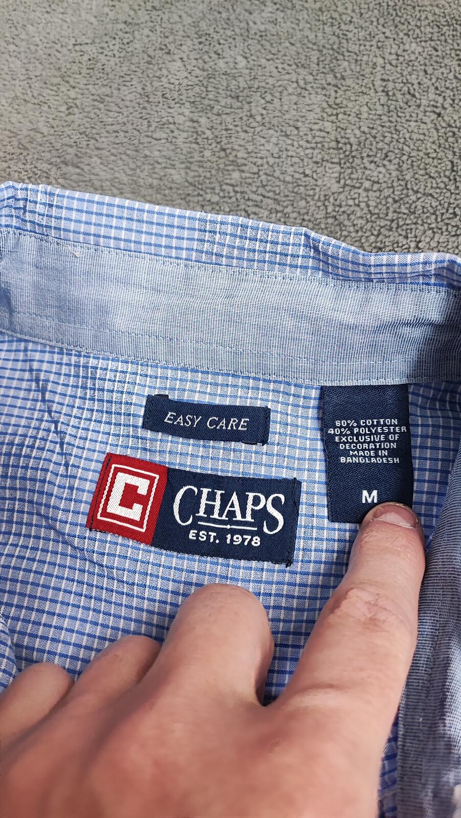 Vintage Chaps Checked Short Sleeve Shirt Large Blue White 90s Retro Casual Dad