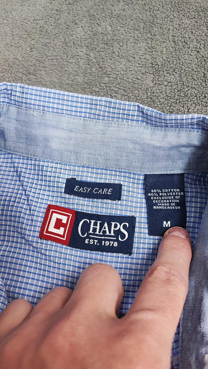 Vintage Chaps Checked Short Sleeve Shirt Large Blue White 90s Retro Casual Dad