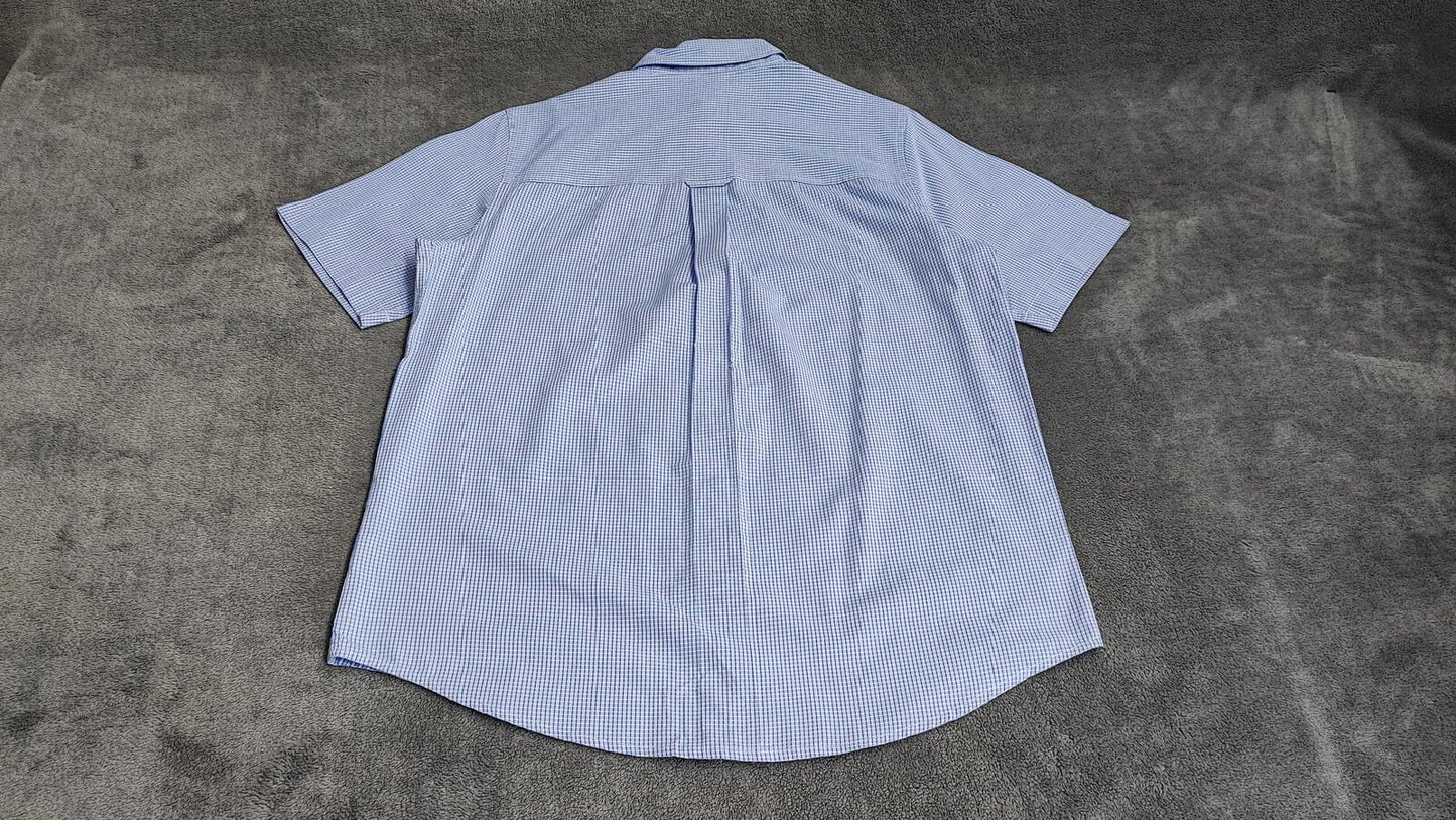 Vintage Chaps Checked Short Sleeve Shirt Large Blue White 90s Retro Casual Dad