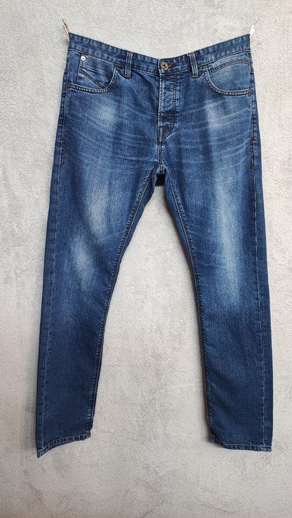 Vintage Crosshatch Navy Blue Dark Wash Jeans Y2K Retro Streetwear Men's W34 L32