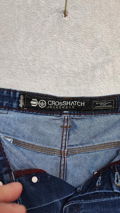 Vintage Crosshatch Navy Blue Dark Wash Jeans Y2K Retro Streetwear Men's W34 L32