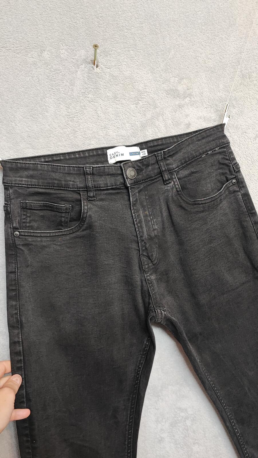 Vintage Easy Faded Black Wash Slim Fit Jeans Y2K Retro Streetwear Men's W32 L30
