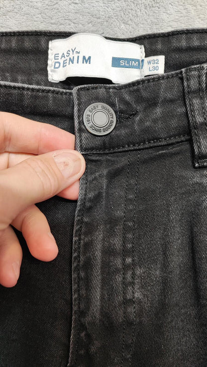 Vintage Easy Faded Black Wash Slim Fit Jeans Y2K Retro Streetwear Men's W32 L30