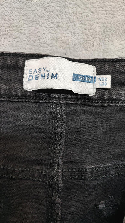 Vintage Easy Faded Black Wash Slim Fit Jeans Y2K Retro Streetwear Men's W32 L30