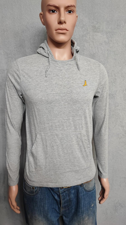 Vintage Brave Soul London Hooded Henley Top Marl Grey Retro Y2K Men's Size Small