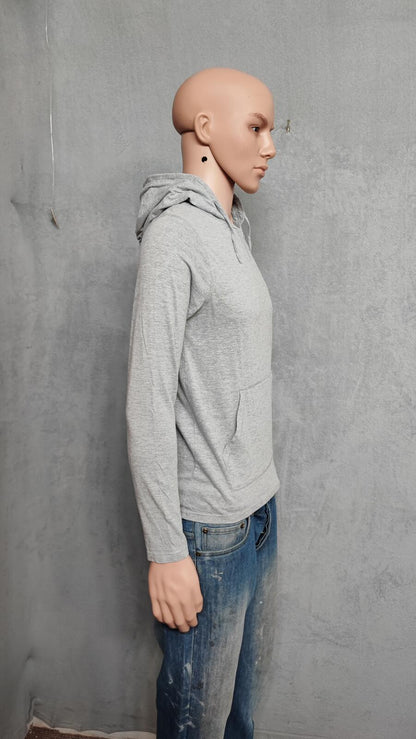 Vintage Brave Soul London Hooded Henley Top Marl Grey Retro Y2K Men's Size Small