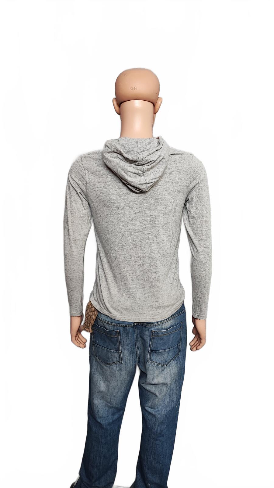 Vintage Brave Soul London Hooded Henley Top Marl Grey Retro Y2K Men's Size Small