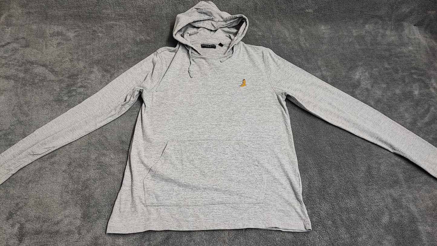 Vintage Brave Soul London Hooded Henley Top Marl Grey Retro Y2K Men's Size Small