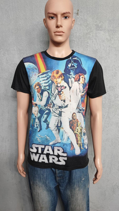 Vintage Star Wars Graphic T-Shirt Faded Black Sci-Fi Retro Y2K Men's Size Small S