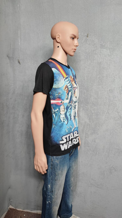 Vintage Star Wars Graphic T-Shirt Faded Black Sci-Fi Retro Y2K Men's Size Small S