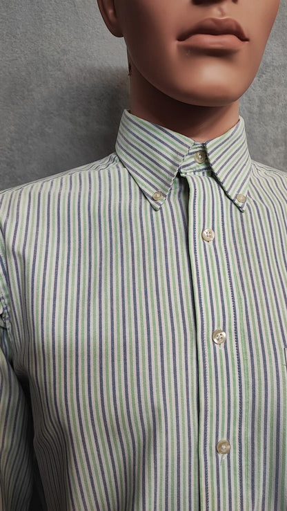 Vintage Chaps Western Striped Long Sleeve Shirt Blue Green Men's Size Large L