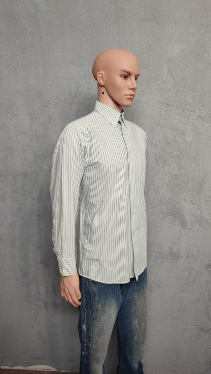 Vintage Chaps Western Striped Long Sleeve Shirt Blue Green Men's Size Large L