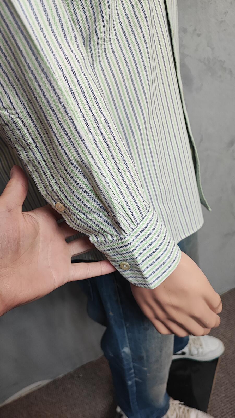 Vintage Chaps Western Striped Long Sleeve Shirt Blue Green Men's Size Large L