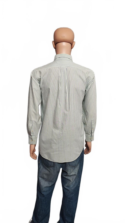 Vintage Chaps Western Striped Long Sleeve Shirt Blue Green Men's Size Large L