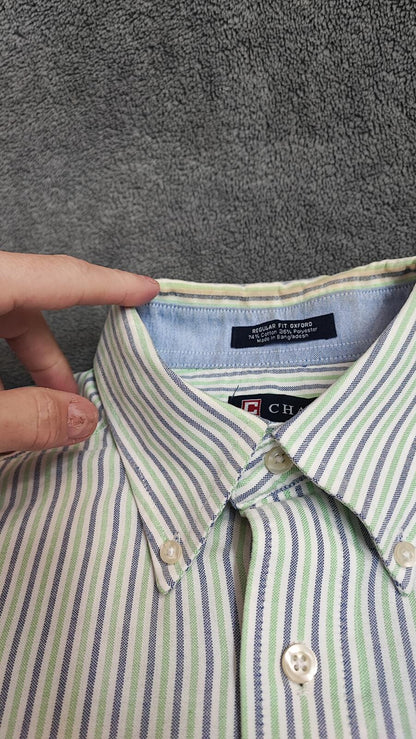 Vintage Chaps Western Striped Long Sleeve Shirt Blue Green Men's Size Large L