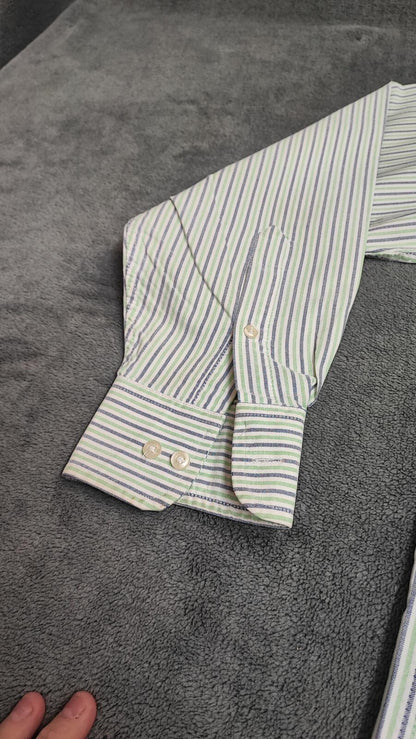 Vintage Chaps Western Striped Long Sleeve Shirt Blue Green Men's Size Large L