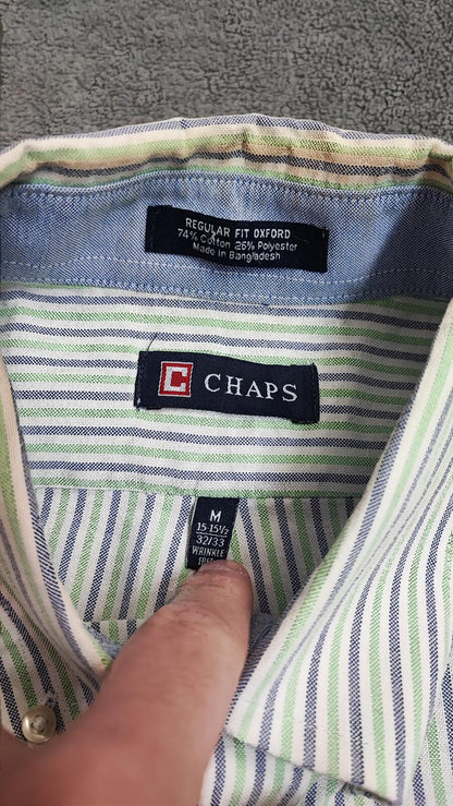 Vintage Chaps Western Striped Long Sleeve Shirt Blue Green Men's Size Large L