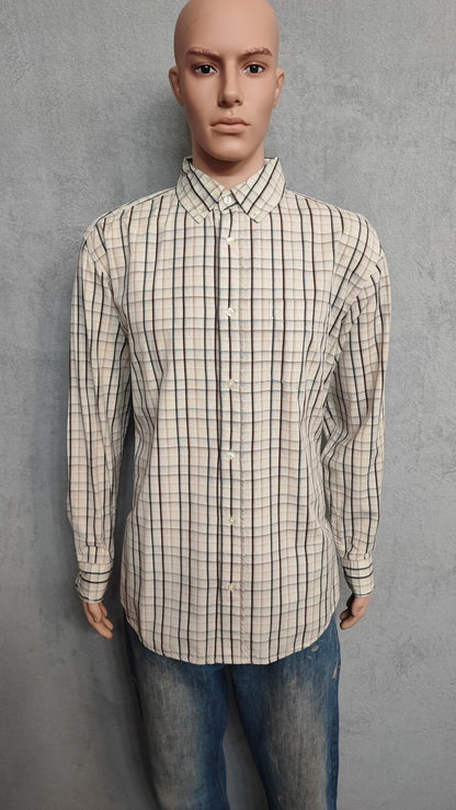 Vintage Old Navy Checked Long Sleeve Preppy Shirt Beige Men Size XL