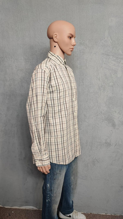 Vintage Old Navy Checked Long Sleeve Preppy Shirt Beige Men Size XL