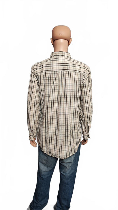 Vintage Old Navy Checked Long Sleeve Preppy Shirt Beige Men Size XL