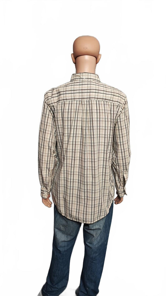 Vintage Old Navy Checked Long Sleeve Preppy Shirt Beige Men Size XL