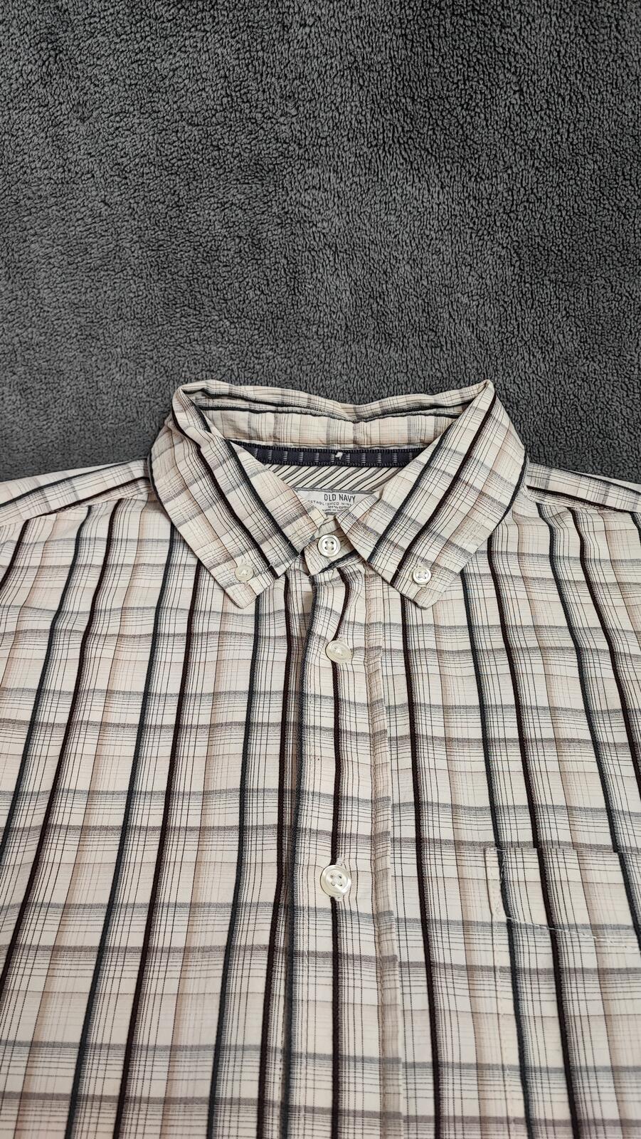 Vintage Old Navy Checked Long Sleeve Preppy Shirt Beige Men Size XL