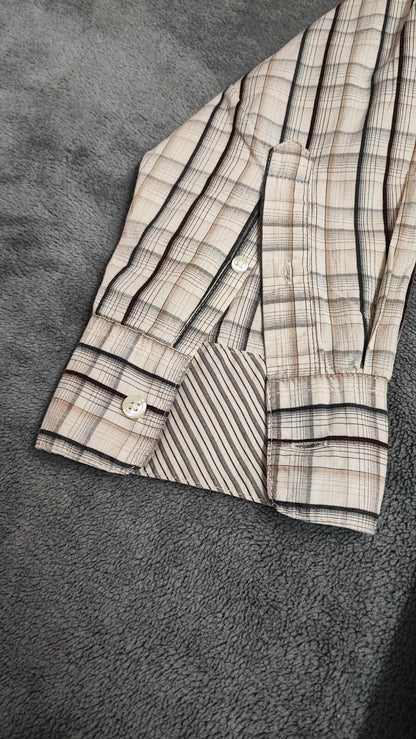 Vintage Old Navy Checked Long Sleeve Preppy Shirt Beige Men Size XL
