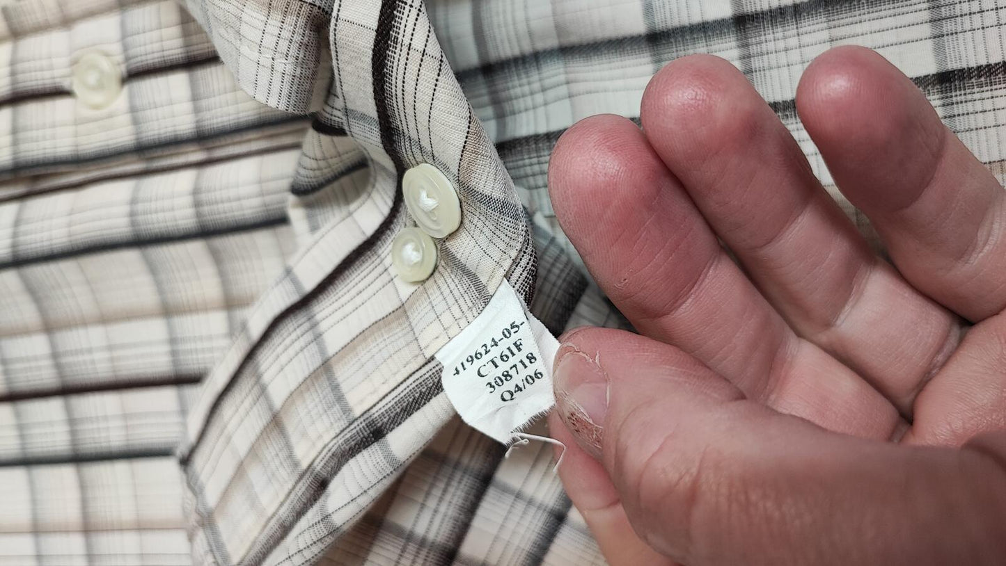 Vintage Old Navy Checked Long Sleeve Preppy Shirt Beige Men Size XL
